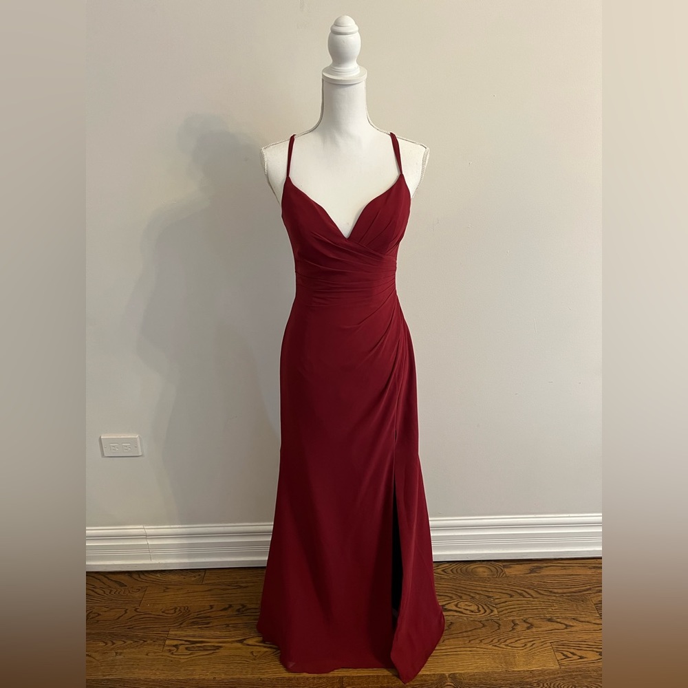 Ashley & Justin Bride Size 6 Burgundy Chiffon Dress Style 20391